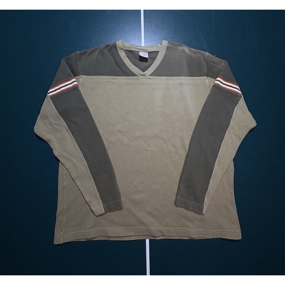Vintage‎ Old Navy Sweater Mens Medium Striped Gray Beige Faded Y2K Skater